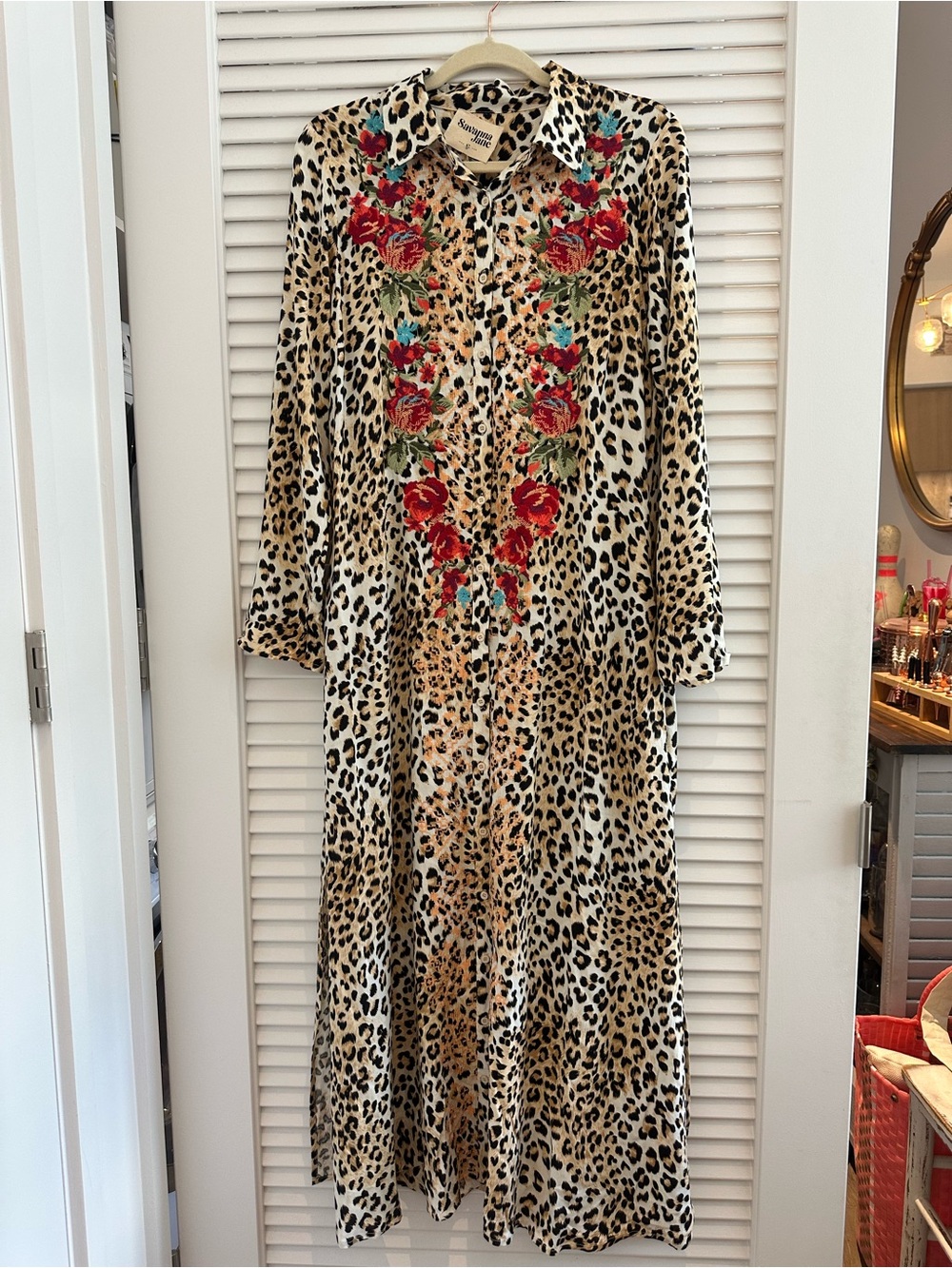 NWT Savanna Jane Embroidered Button-Up Maxi Dress